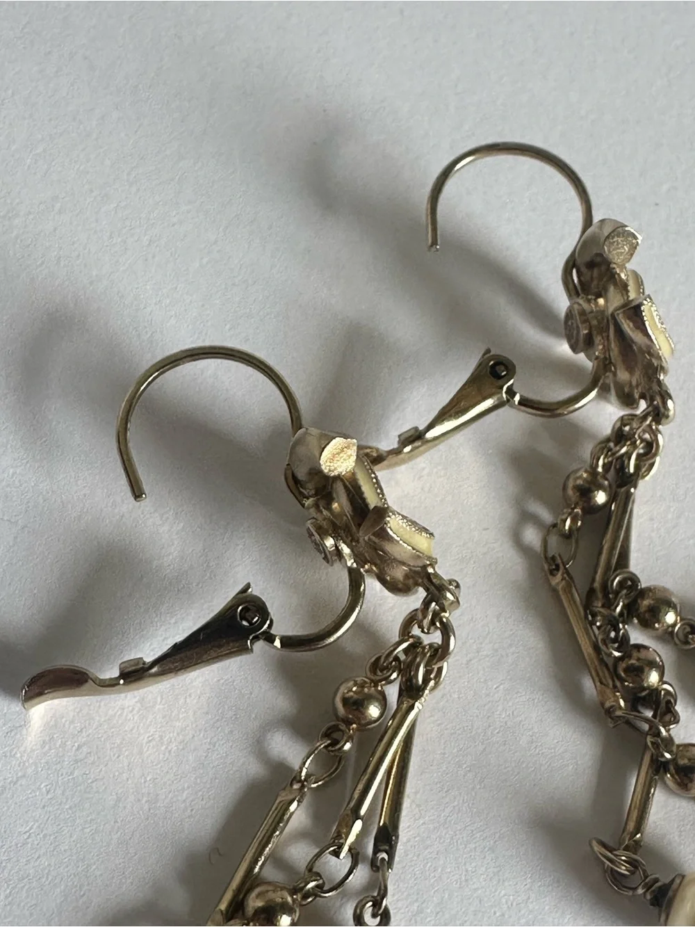 CHANEL 11C Enamel Crystal CC Pearl Chandelier Drop Earrings Rare